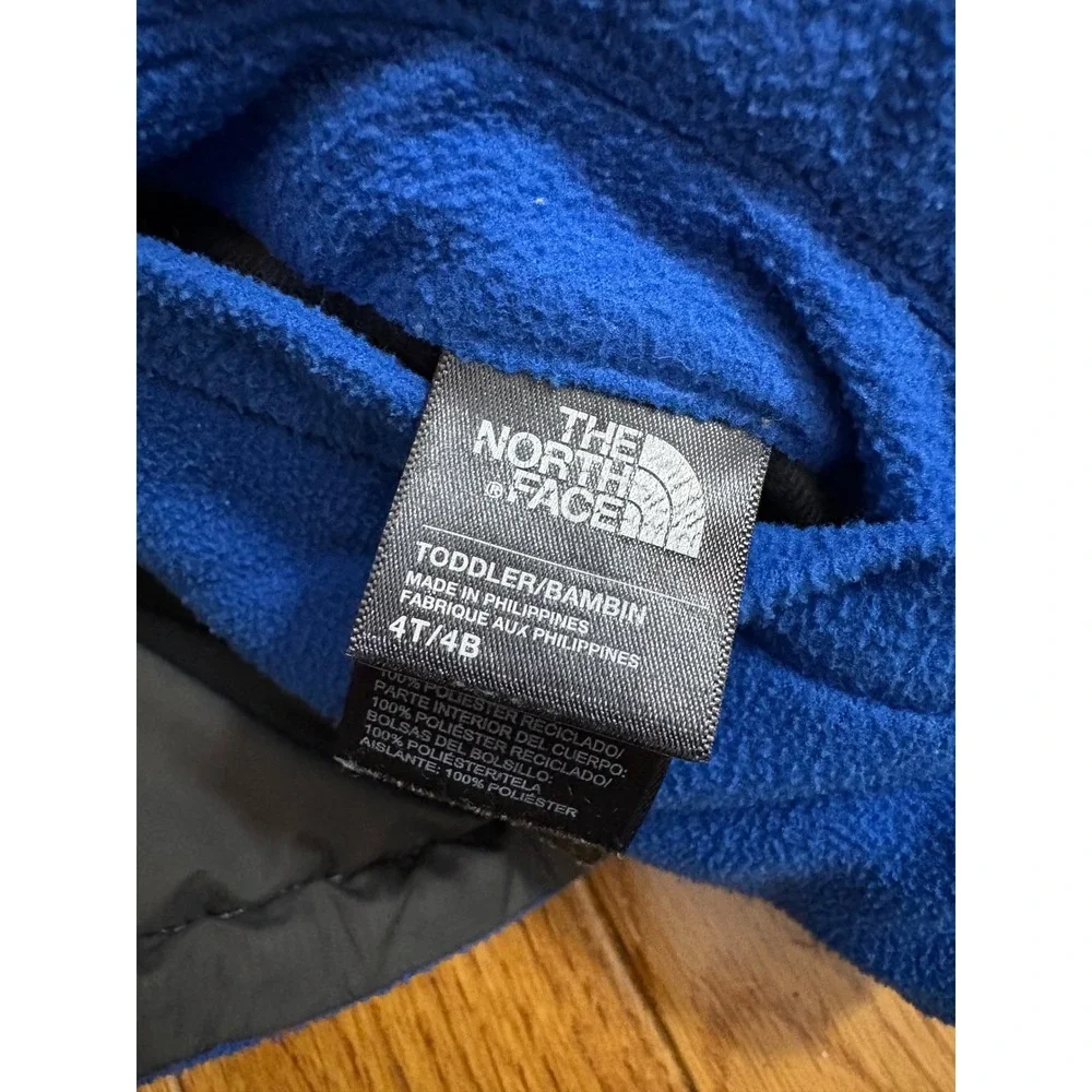 The North Face Reversible Hooded Jacket Toddler 4T Blue Black Fleece Puffer‎